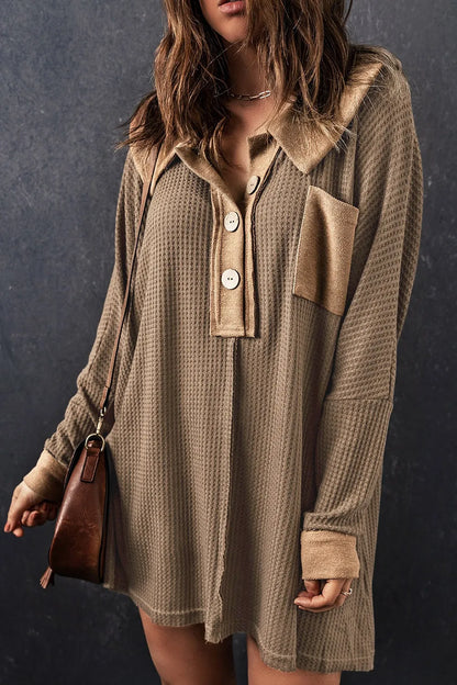 Hazel Blues® |  Waffle Knit Button Front Dress