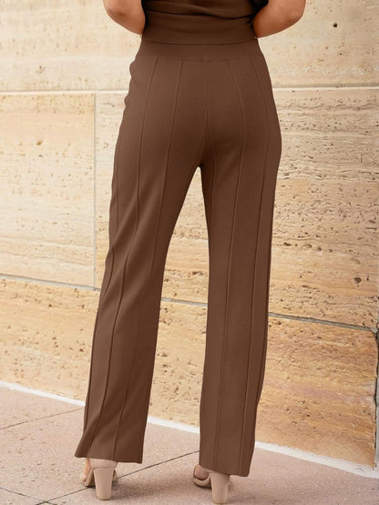 Hazel Blues® |  Round Neck Cap Sleeve Top and Pants Knit Set