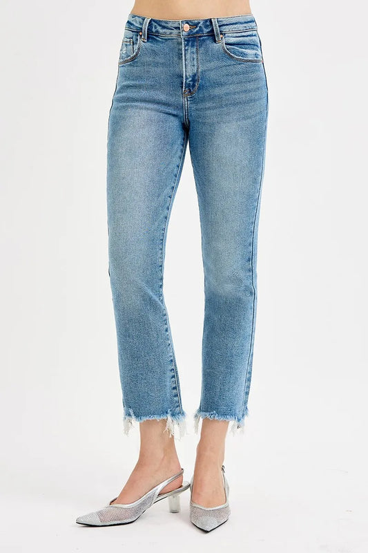 Hazel Blues® | RISEN High Rise Crop Straight Slim Jeans