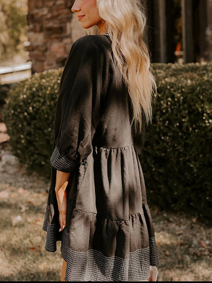 Hazel Blues® |  Striped Hem 3/4 Sleeve Tiered Dress
