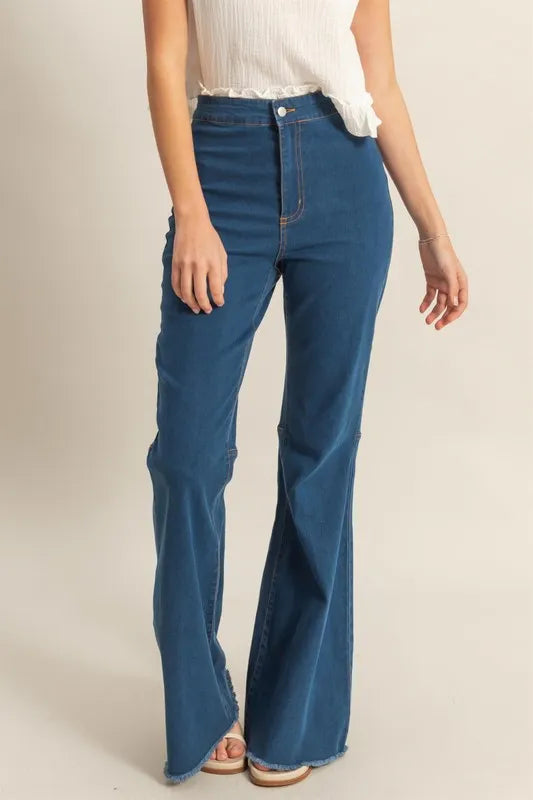Hazel Blues® |  HYFVE Raw Hem High-Waist Washed Flared Jeans