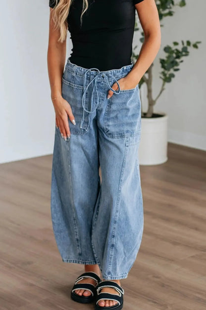 Hazel Blues® |  Wide Leg Drawstring Jeans
