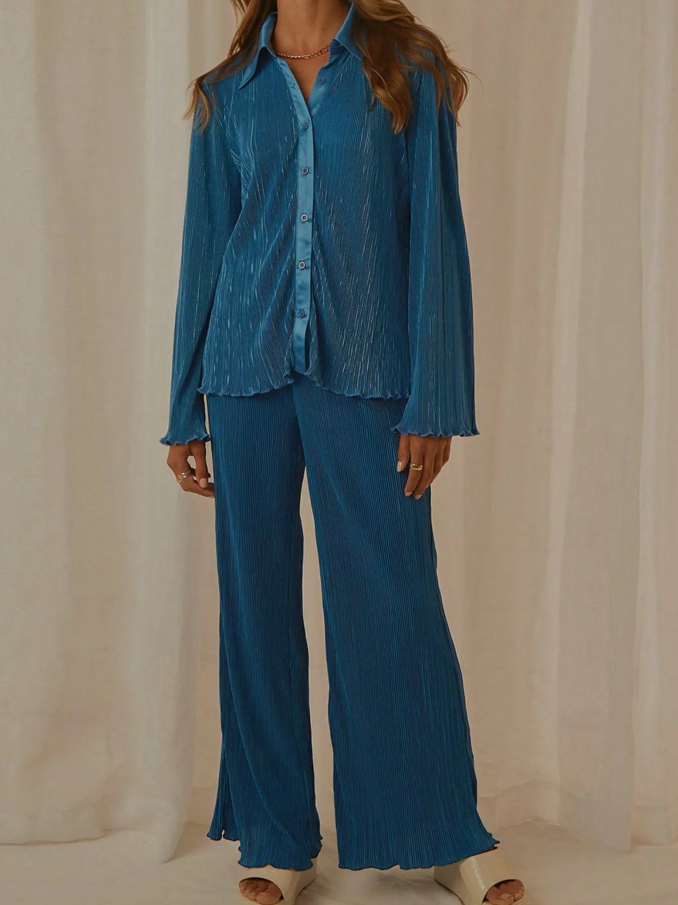 Hazel Blues® |  Button Up Long Sleeve Top and Pants Set