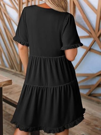 Hazel Blues® |  Tiered Notched Short Sleeve Mini Dress