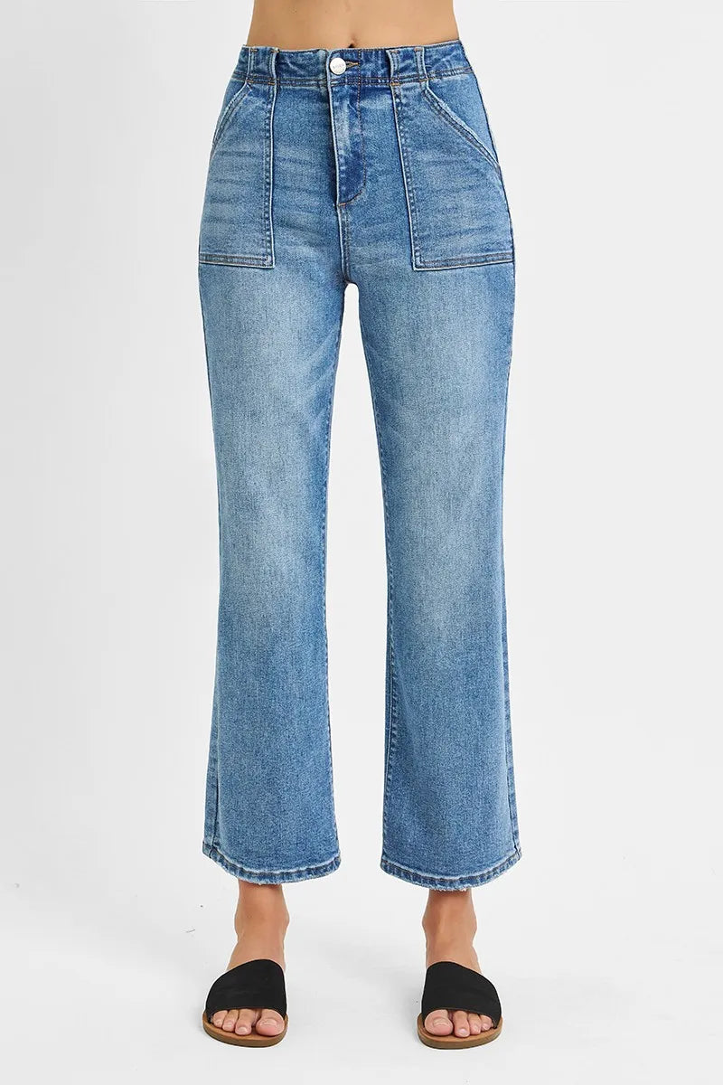 Hazel Blues® | RISEN High Waisted Bootcut Cropped Jeans