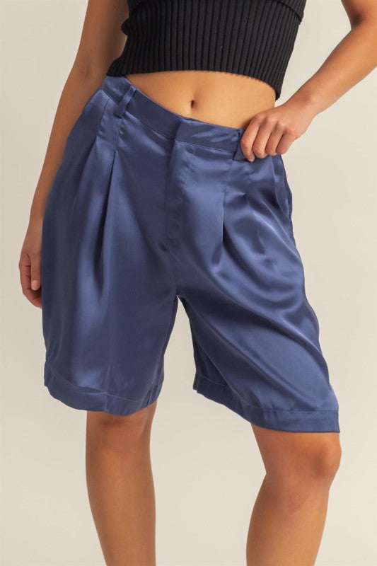 Hazel Blues® |  HYFVE High-Waist Pleated Satin Shorts