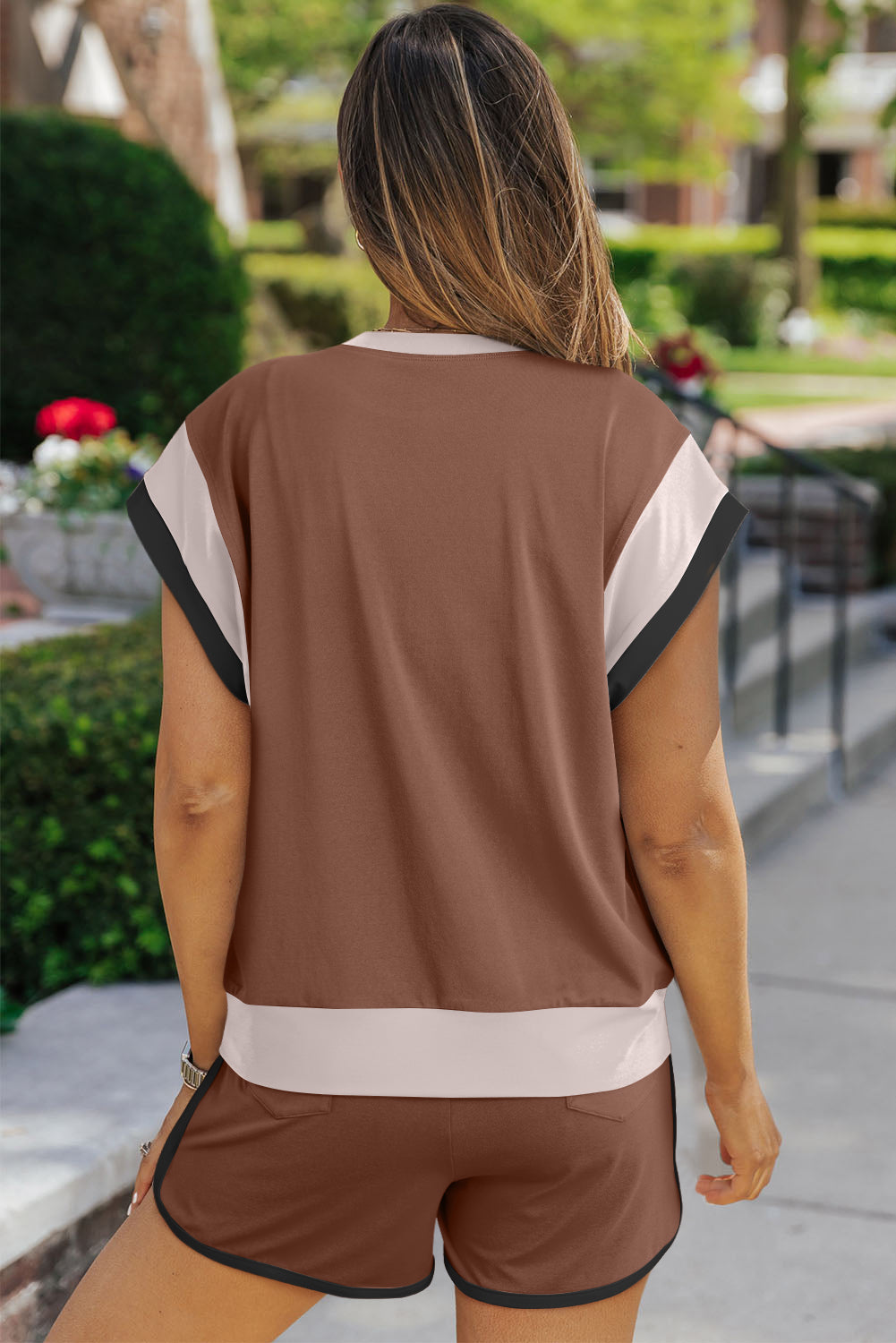 Hazel Blues® |  Contrast Round Neck Top and Shorts Set