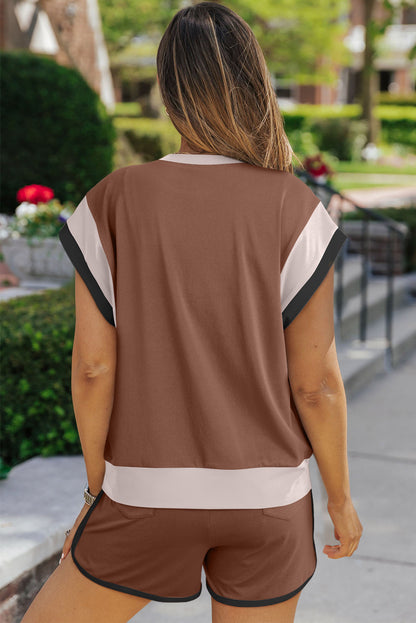 Hazel Blues® |  Contrast Round Neck Top and Shorts Set