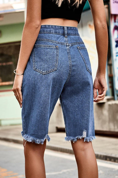 Hazel Blues® |  Raw Hem High Waist Denim Shorts with Pockets