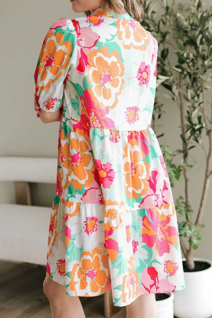 Hazel Blues® |  Button Down Floral Puff Sleeve Babydoll Dress