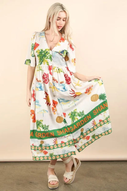 Hazel Blues® |  VERY J Button Down Printed Midi Dress