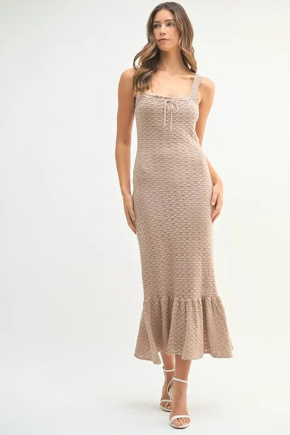 Hazel Blues® |  MABLE Ruffled Hem Sleeveless Crochet Knit Midi Dress