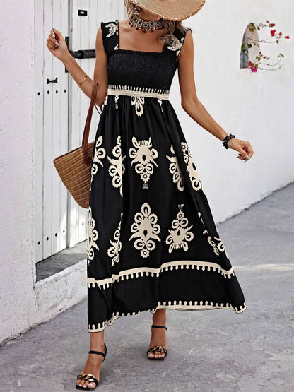 Hazel Blues® |  Smocked Printed Wide Strap Maxi Dress