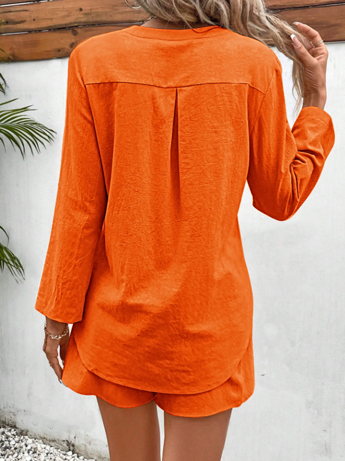 Hazel Blues® |  Notched Long Sleeve Top and Shorts Set