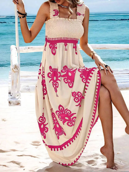 Hazel Blues® |  Smocked Printed Wide Strap Maxi Dress