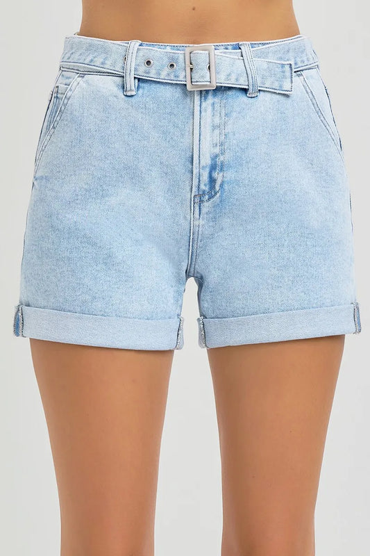 Hazel Blues® | RISEN High Rise Belted Roll Up Shorts