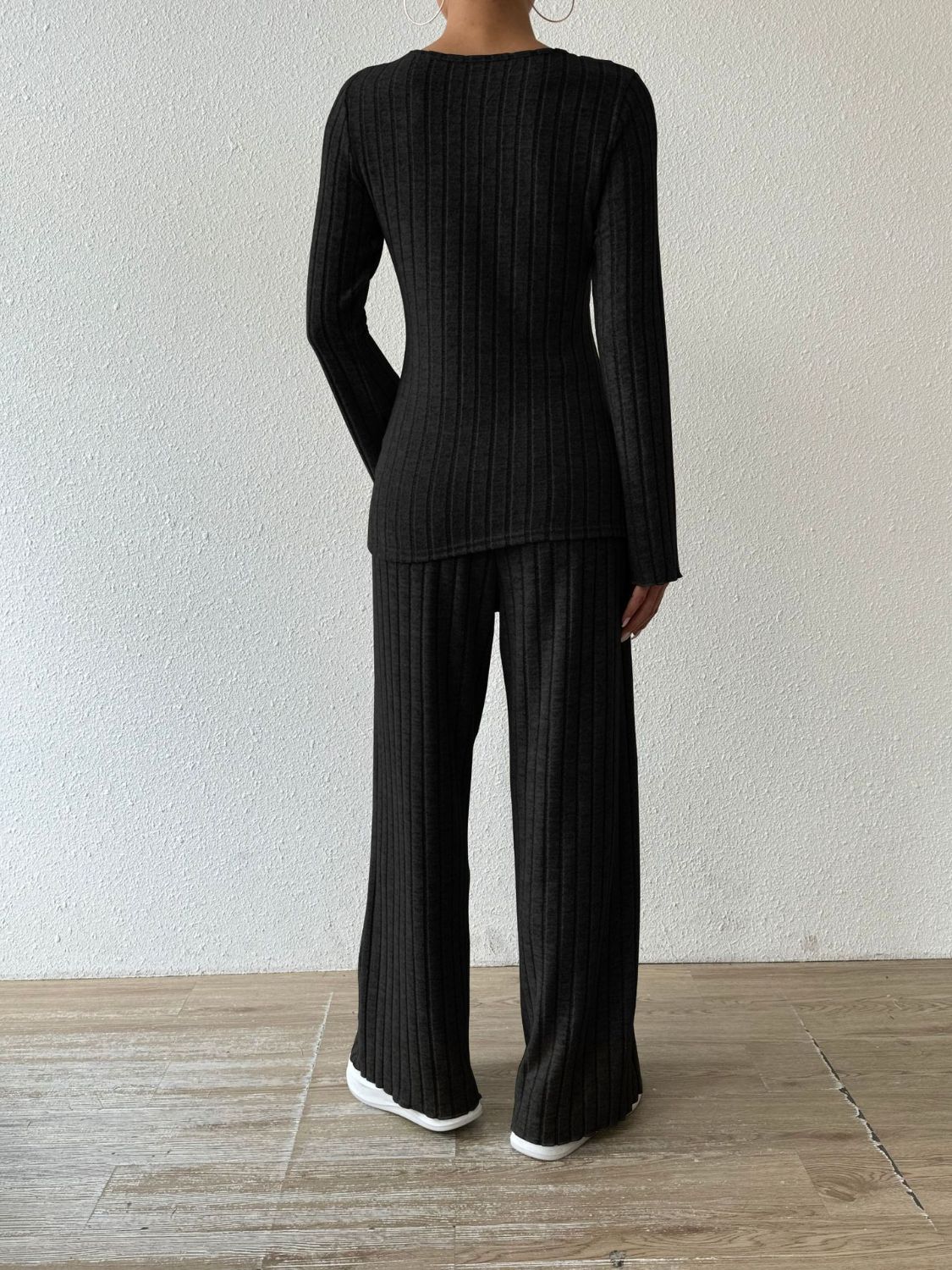 Hazel Blues® |  Ribbed V-Neck Long Sleeve Top and Pocketed Pants Set