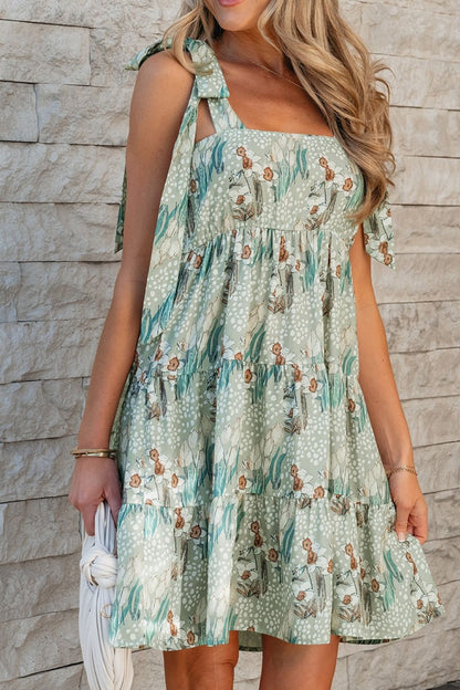 Hazel Blues® |  Smocked Printed Tie Shoulder Mini Cami Dress