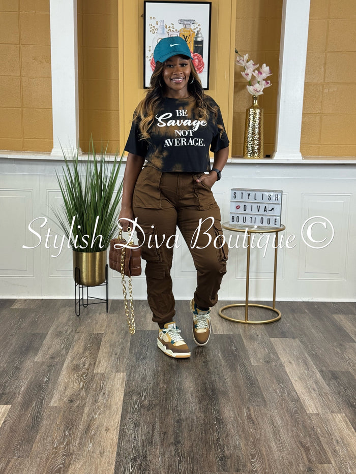 Be Savage Crop Top (Black/Brown Tie Dye)