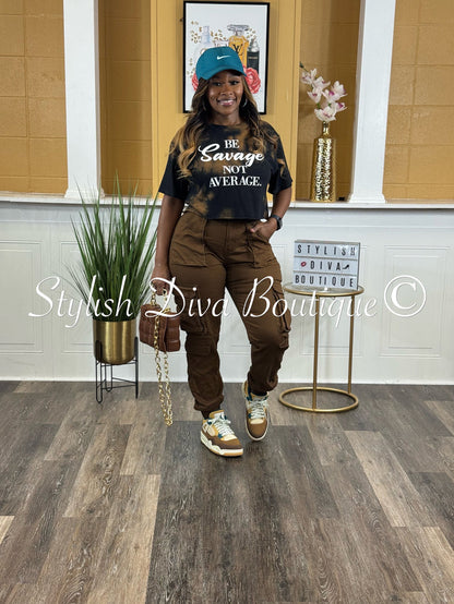 Be Savage Crop Top (Black/Brown Tie Dye)