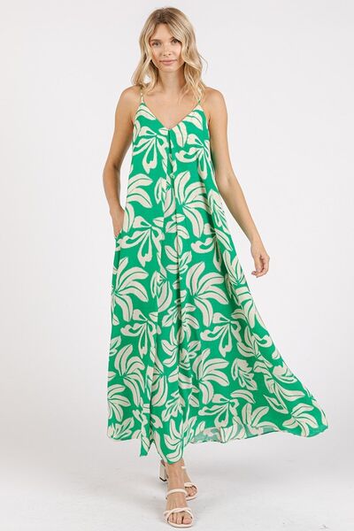 Hazel Blues® |  Mittoshop Printed V-Neck Maxi Cami Dress with Pockets