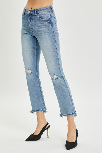 Hazel Blues® |  RISEN High Rise Distressed Cropped Straight Jeans
