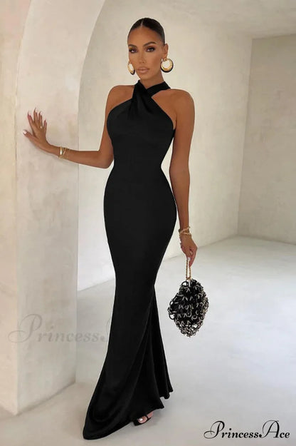 Bianca Crossover Halter Neck Dress