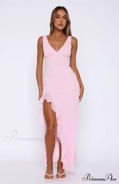 Bianca Slit Stylish Ruffled Maxi Dress