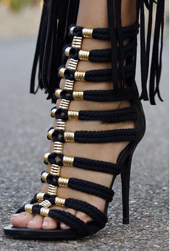Black Rope Metal-deco Sandals- Sansa Costa