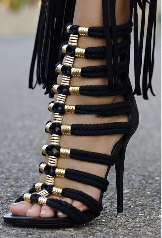 Black Rope Metal-deco Sandals- Sansa Costa