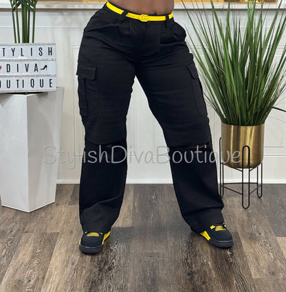 Blackout Knee-Slit Cargo Pants (Black)