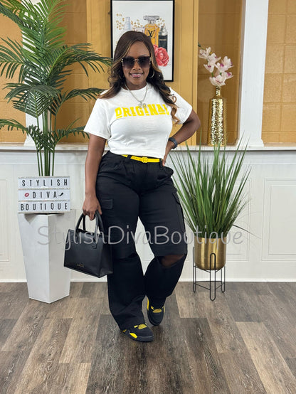 Blackout Knee-Slit Cargo Pants (Black)