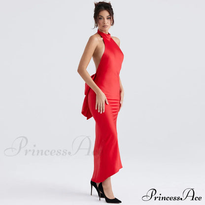 Bowknot Contrast Color Strapless Bodycon Classic Party Maxi Dress