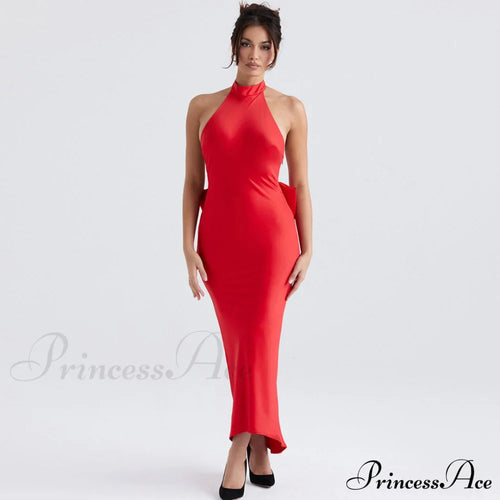 Bowknot Contrast Color Strapless Bodycon Classic Party Maxi Dress