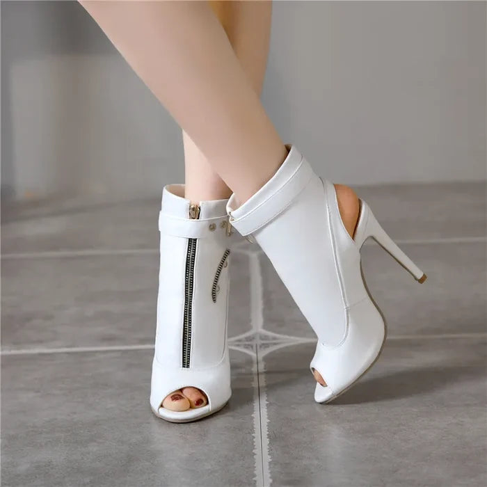 Buckle Front Zipper High Heel Ankle Boots