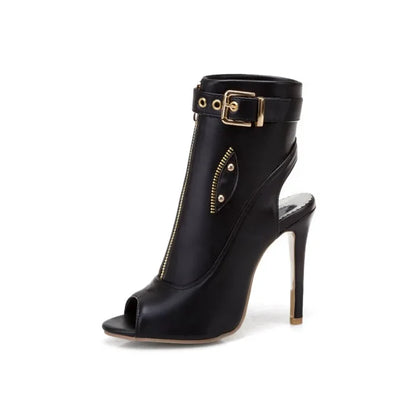 Buckle Front Zipper High Heel Ankle Boots