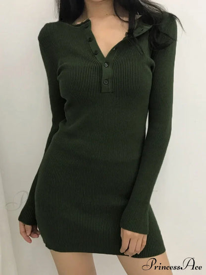 Button Front Patchwork Trendy Long Sleeve Mini Dress