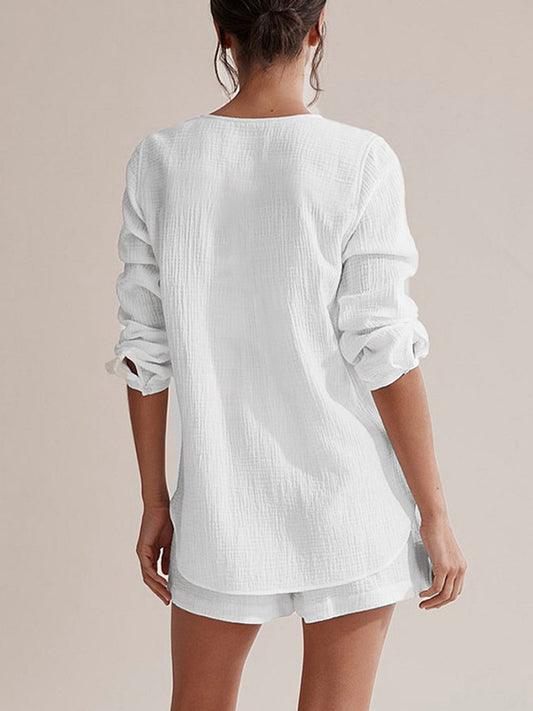 Hazel Blues® |  Notched Long Sleeve Top and Shorts Set