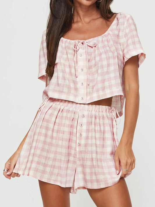 Hazel Blues® |  Gingham Check Top and Shorts Two-Piece Casual Set
