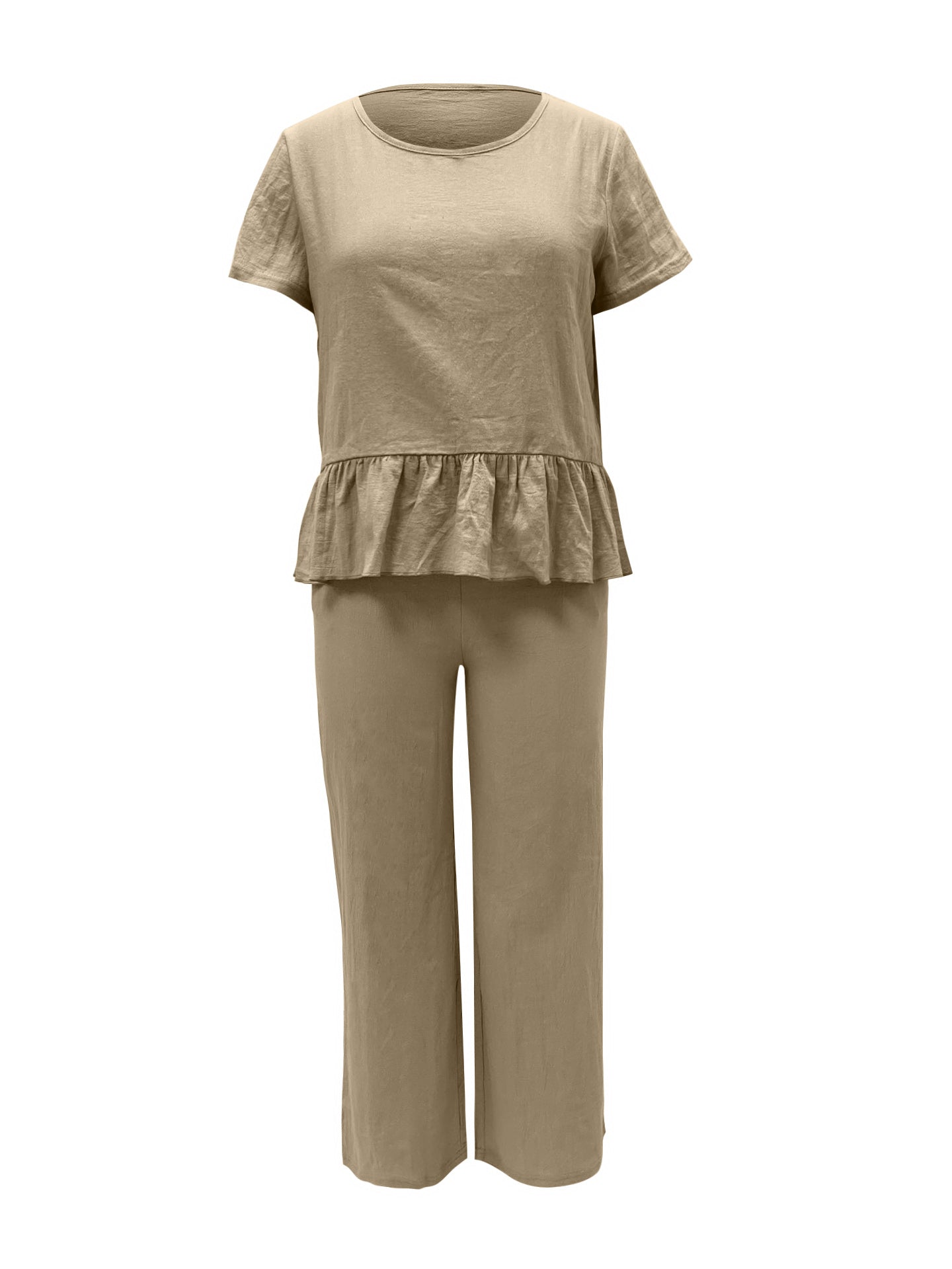 Hazel Blues® |  Peplum Round Neck Short Sleeve Top and Pants Set