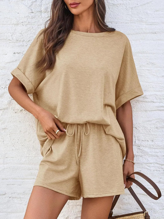 Hazel Blues® |  Round Neck T-Shirt and Drawstring Shorts Set