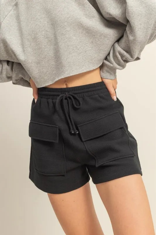 Hazel Blues® |  HYFVE Drawstring Waffle Knit Front Pocket Shorts