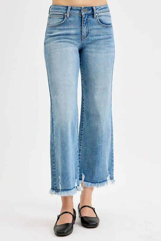 Hazel Blues® | RISEN Mid Rise Crop Wide Leg Jeans