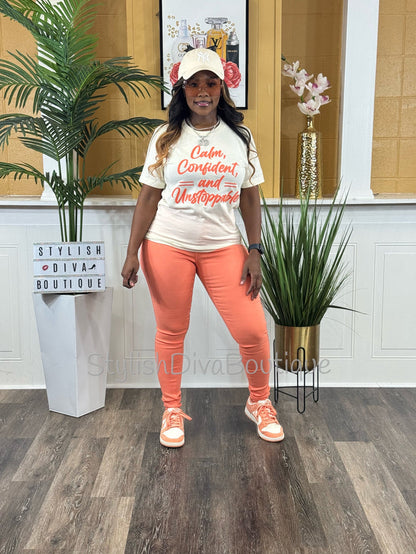 Calm, Confident, & Unstoppable Graphic Tee (Coral Print)