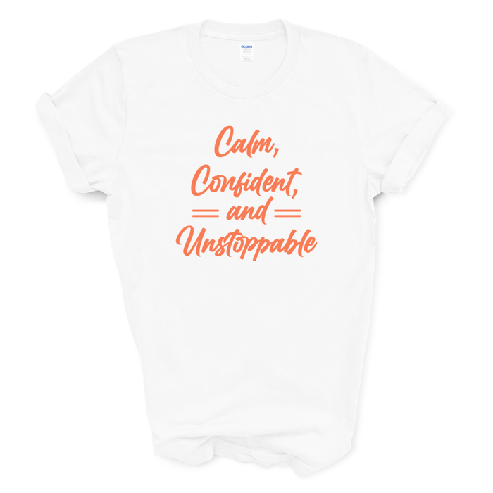 Calm, Confident, & Unstoppable Graphic Tee (Coral Print)