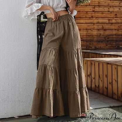 Casual Elastic Waist Long Solid Pants