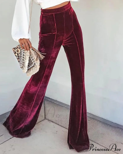 Casual Velvet High Waist Flared Pants