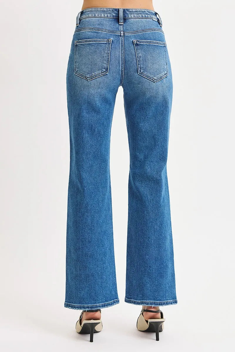Hazel Blues® | RISEN High Rise Ankle Straight Front Body Distressed Jeans