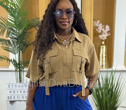 Ceya Button Front Crop Top (Mocha)