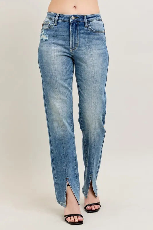 Hazel Blues® | Judy Blue High Waist Vintage Wash Front Seam & Slit Straight